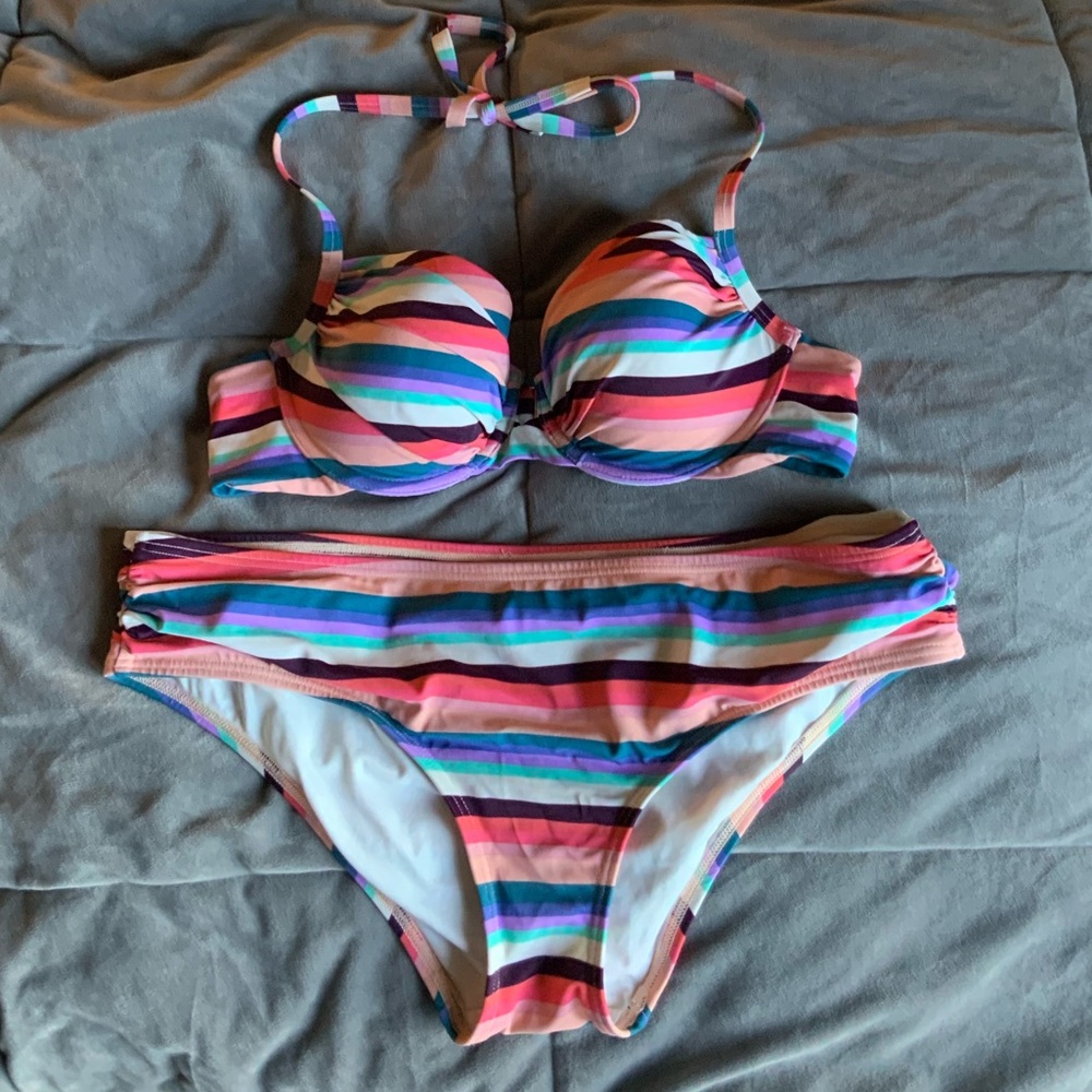 Victorias Secret Rainbow Striped Bikini - 36B/ Lrg